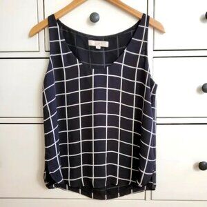 Ann Taylor LOFT sleeveless blouse tank top black and white windowpane XS
